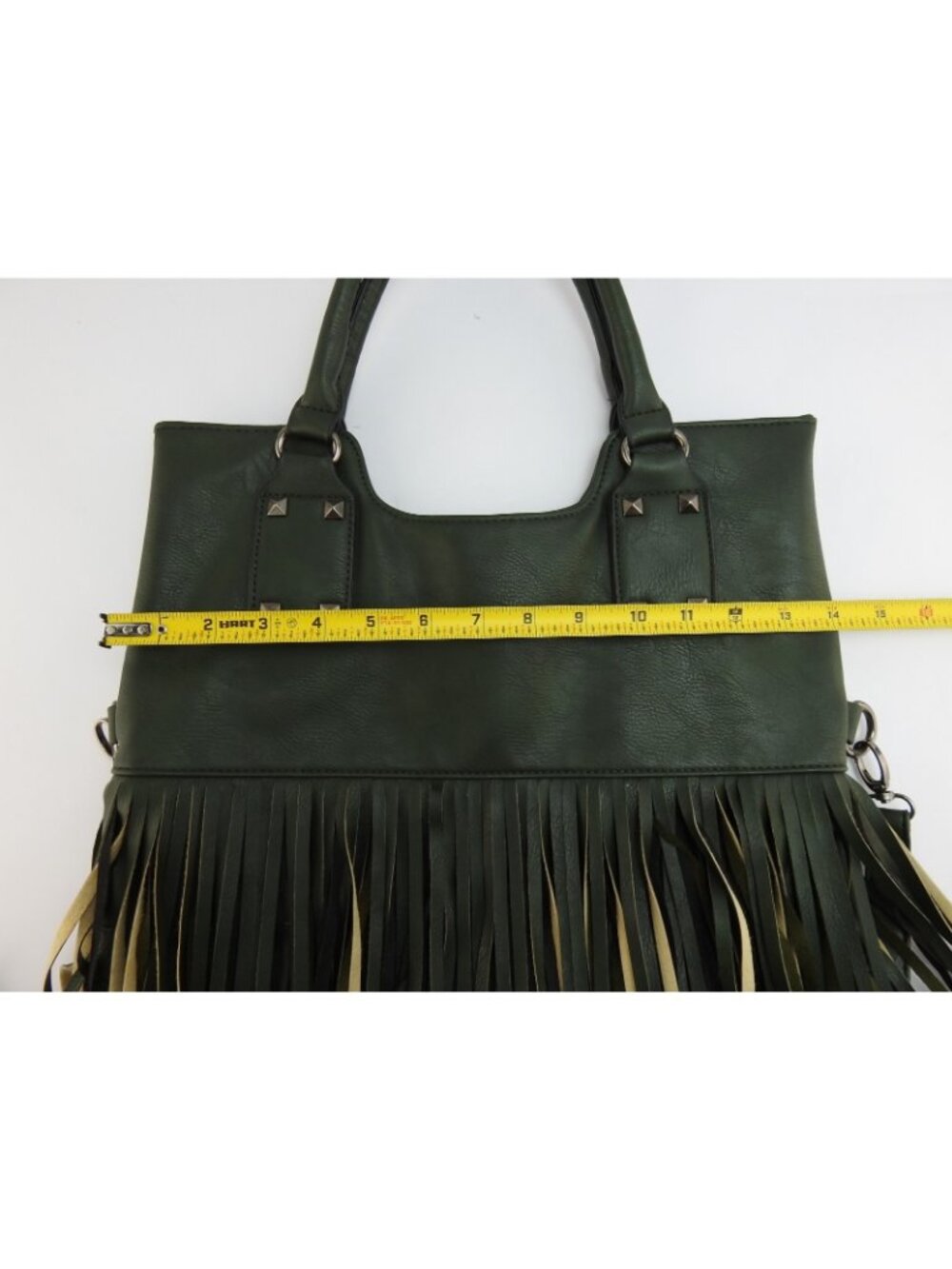 Kiss Me Couture Green Fringe Tote Shoulder Bag Boho Western Crossbody Purse - Picture 7 of 9